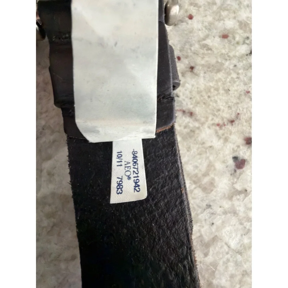 AEO American Eagle Small Black Leather Wide Cutout Belt‎ Silver Buckle